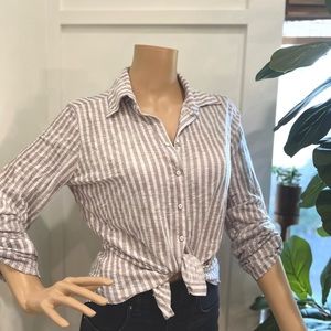 David Cline Vertical Gray White Stripe Cotton Blend Shirt